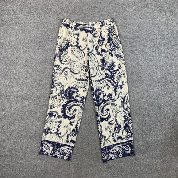 Zara Pants Women L Large Multi Elastic Waistband Side Zip Pockets Satin Printed - Picture 2 of 12